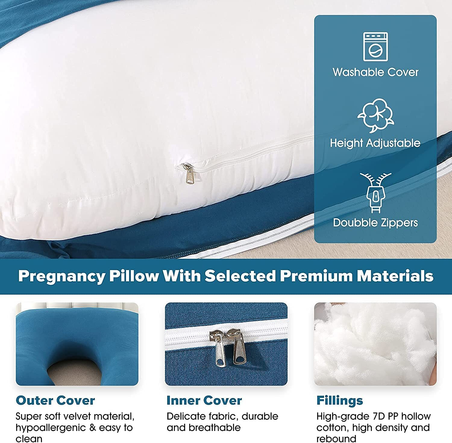 Image of Redrose Microfibre Pregnancy Pillow Pack of 1 Solid PP PILLOW (Blue)