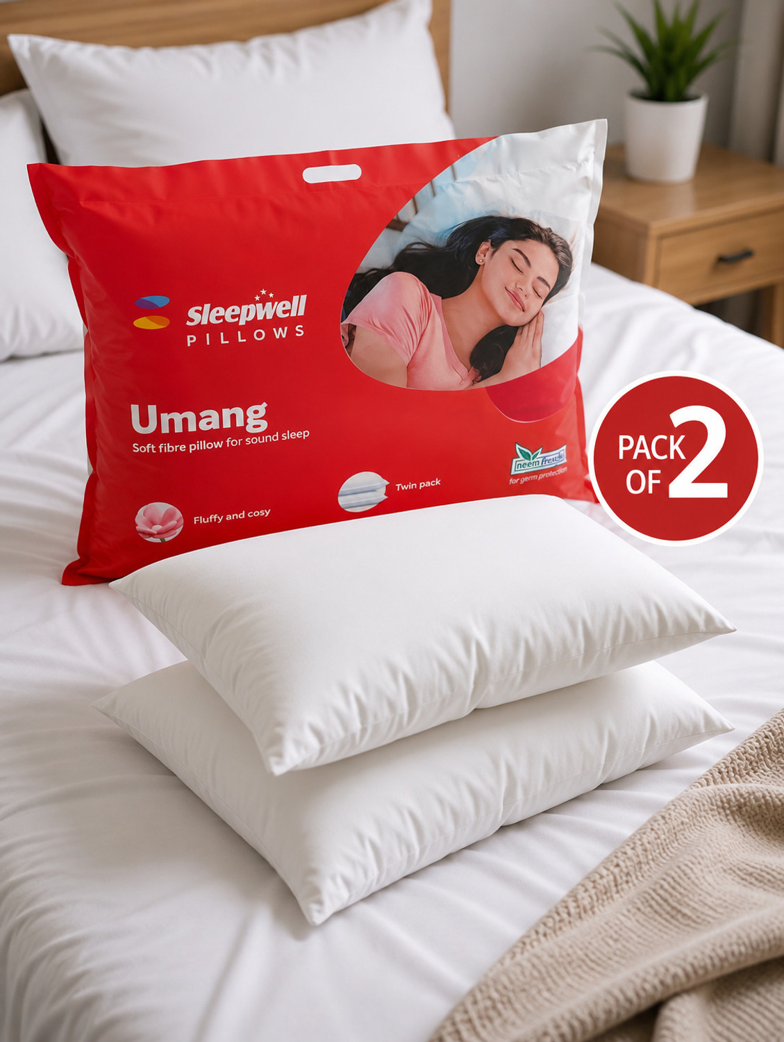 Image of Sleepwell Microfibre Sleeping Pillow Pack of 1 Solid (White)