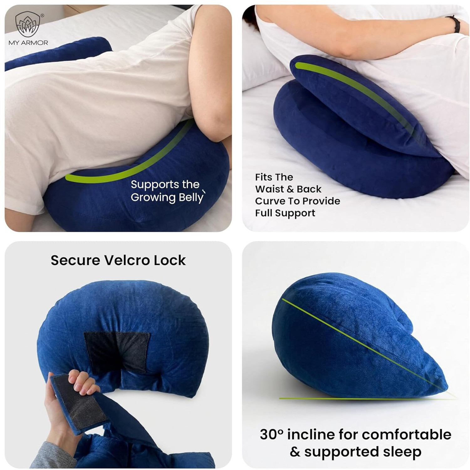 Image of MY ARMOR Microfibre Pregnancy Pillow Pack of 1 Solid Maternity Wedge Pillow Adjustable Back & Belly Support (Navy Blue)