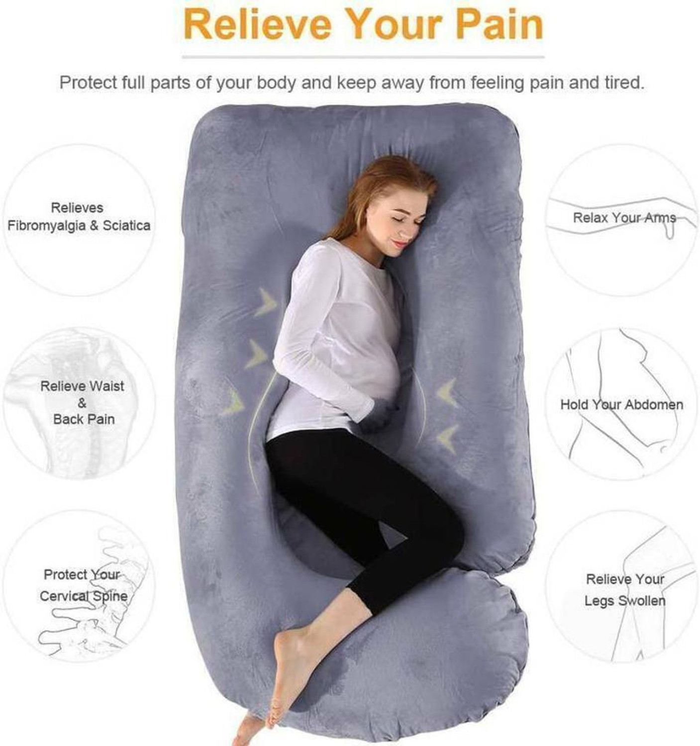 Image of MY ARMOR Microfibre Pregnancy Pillow Pack of 1 Solid (Grey)