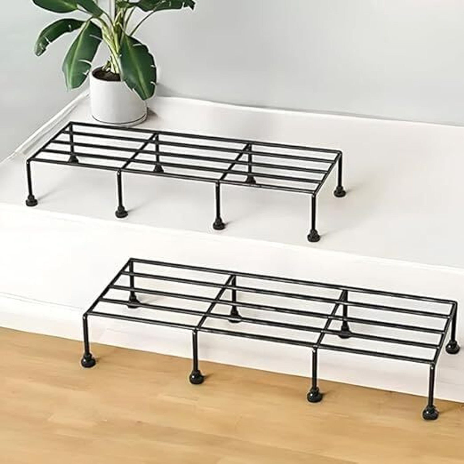 Image of metal gamla pot stand ron Indoor /Outdoor Flower Pot /Plant Stand for Home Garden Balcony Living Room Plant Container Set (Pack of 2, Metal)