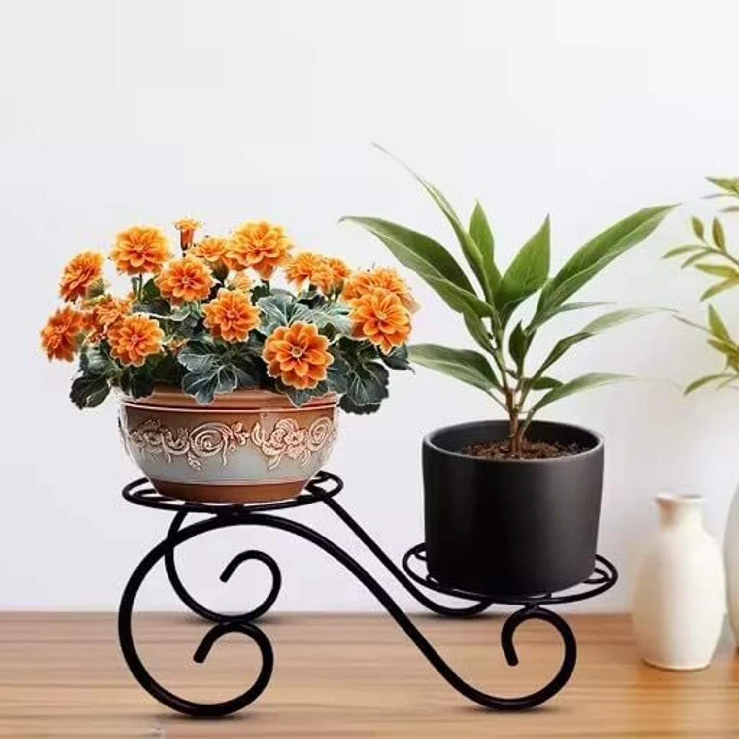 Image of Sapna Enterprises 2 Tier Metal Plant Stand for Indoor & Outdoor | Flower Pot Stand for Home Decor Plant Container Set (Metal)