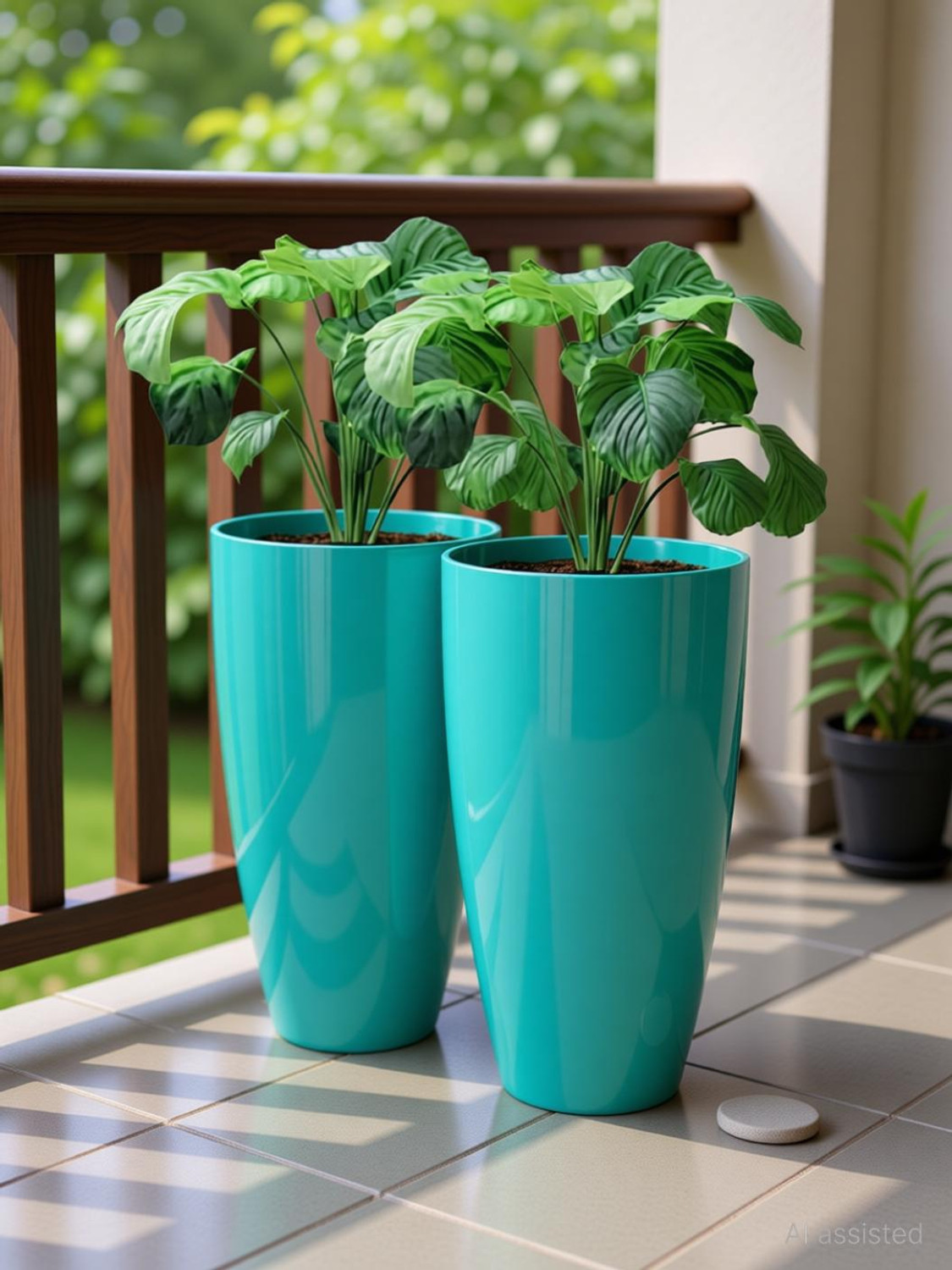 Image of UBBISKART HOUSEWARE Plastic Tower Pot 14 inch Green Flower Pots for Home Office Garden Balcony Plant Container Set (Pack of 2, Plastic)