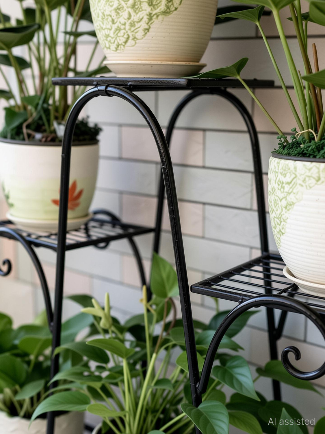 Image of WOZTI Foldable Plant Pot Stands for Indoors and Outdoors, 6 Tier A Shape Black Plant Container Set (Metal)