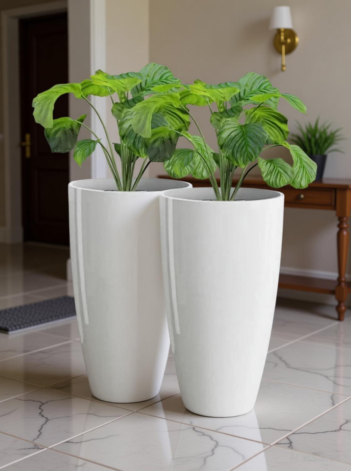 Image of UBBISKART HOUSEWARE Plastic Tower Pot 14 inch Green Flower Pots for Home Office Garden Balcony Plant Container Set (Pack of 2, Plastic)