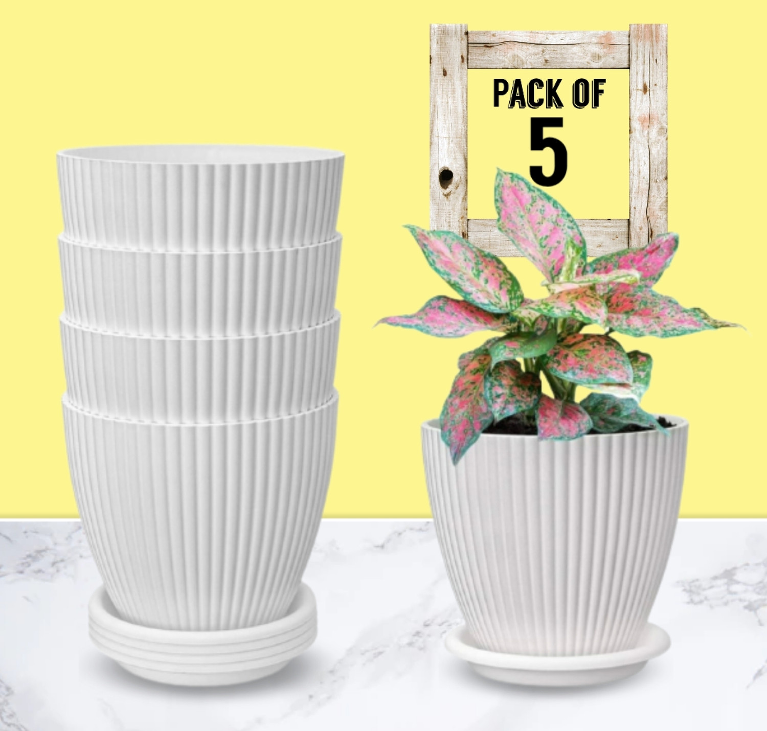 Image of Brivs White Plastic Pot for Home Garden Plant Container Set (Pack of 10, Plastic)