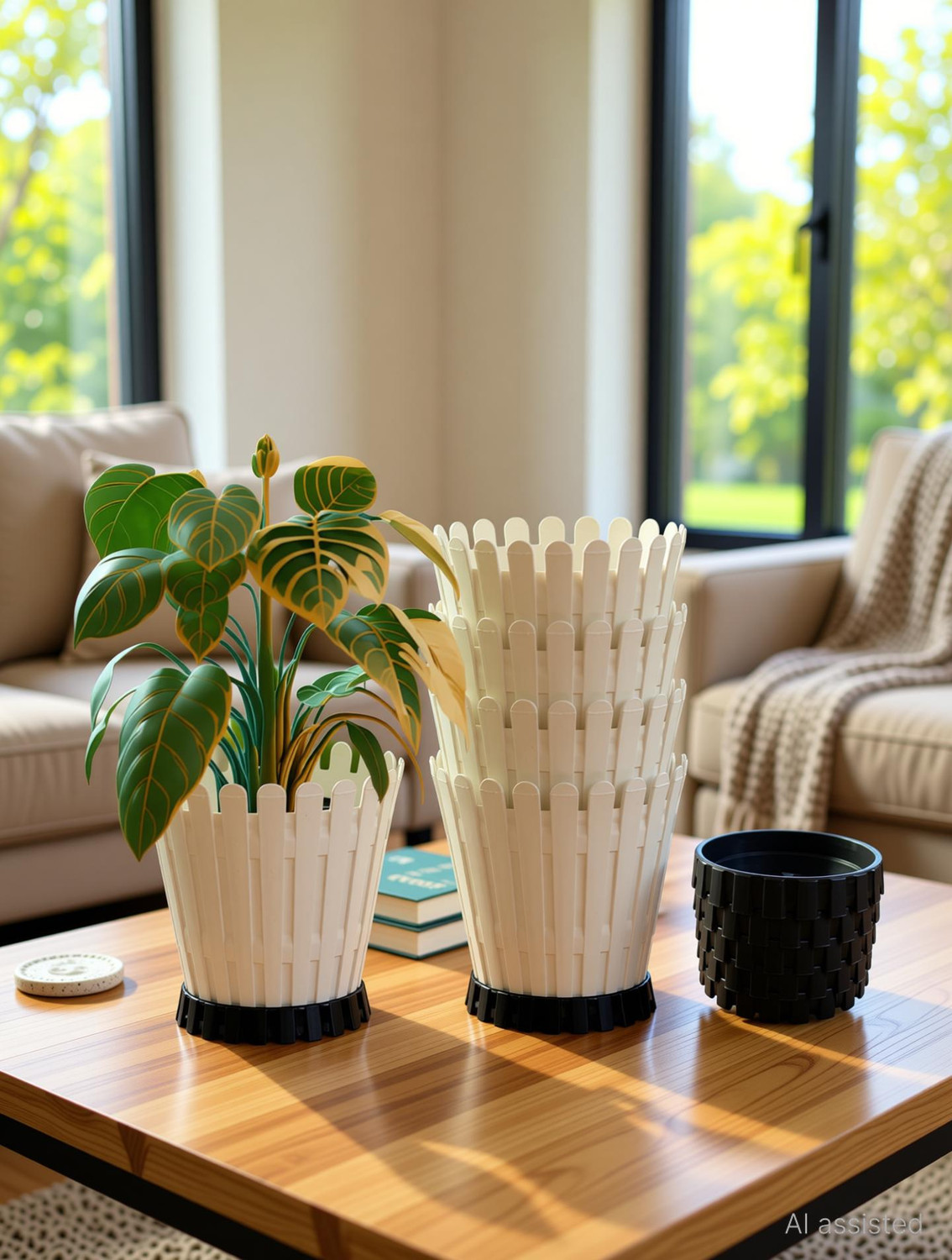 Image of Glastel Stylish sleek Indoor and Outdoor Flower Planter Pot po4 Plant Container Set (Pack of 4, Ceramic)