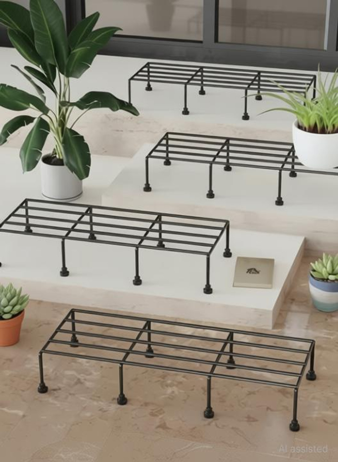 Image of WOZTI Rust Free Plant Stand, Flower Pot Stand, Balcony Pot Stand , Gamla Stand Plant Container Set (Pack of 10, Metal)
