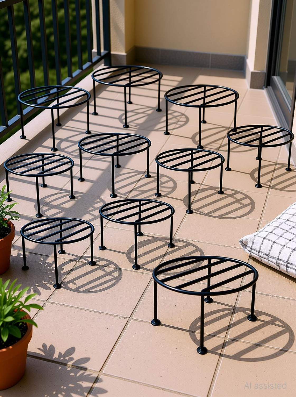 Image of WOZTI Rust Free Plant Stand, Flower Pot Stand, Balcony Pot Stand , Gamla Stand Plant Container Set (Pack of 10, Metal)