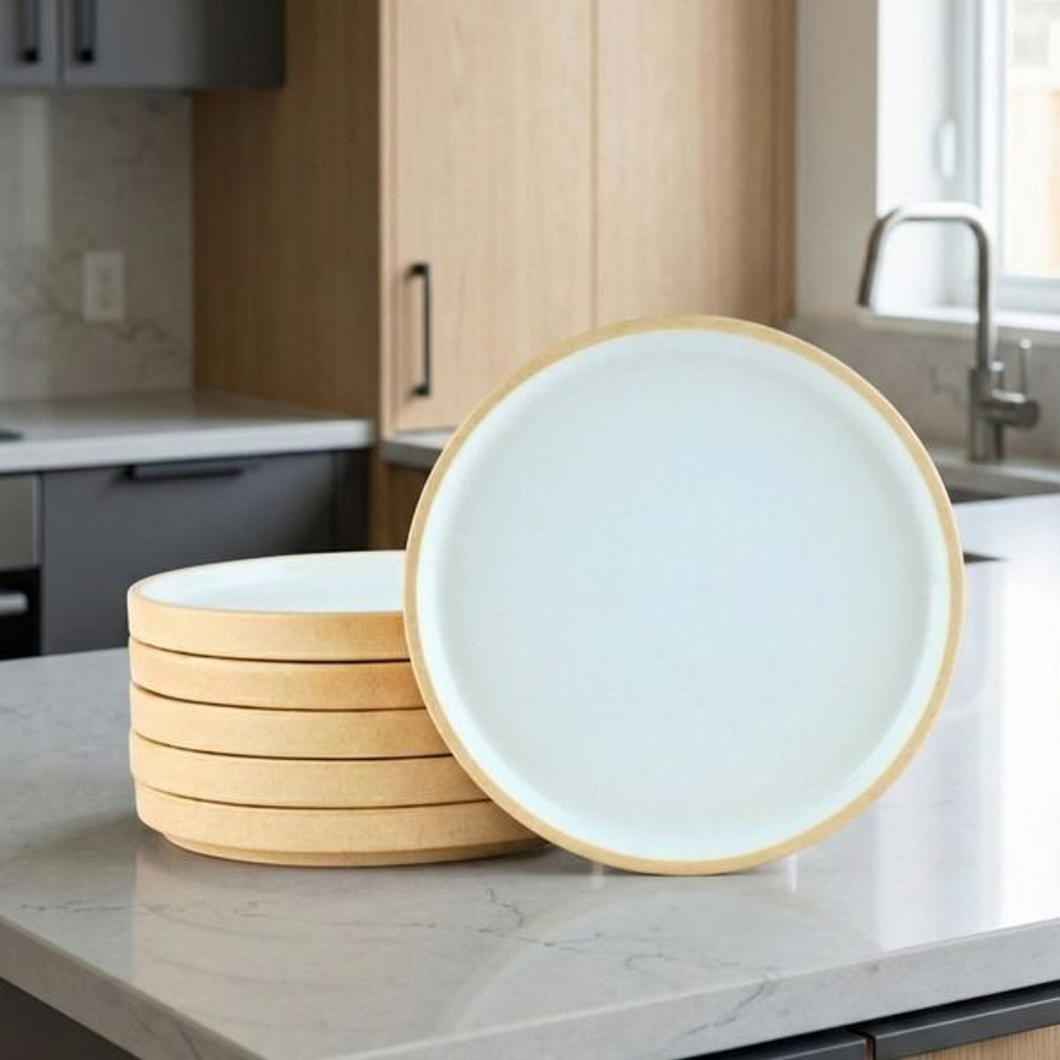 Image of BlackCarrot BC-S-BEJWHI-FP-6 Dinner Plate (Pack of 6, Microwave Safe)