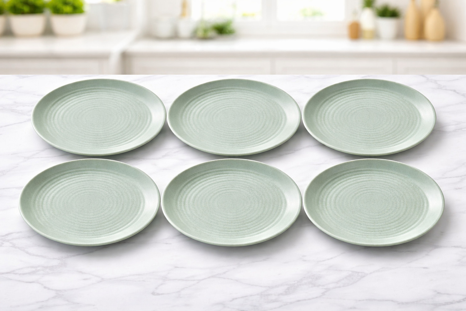 Image of BFAAST Mint Green Spiral Melamine Dinner Plates Set of 6, 11 Inch BPA Free Dinner Plate (Pack of 6, Microwave Safe)