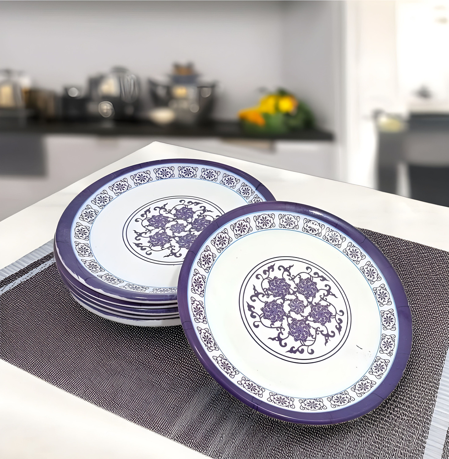 Image of BFAAST Mint Green Spiral Melamine Dinner Plates Set of 6, 11 Inch BPA Free Dinner Plate (Pack of 6, Microwave Safe)