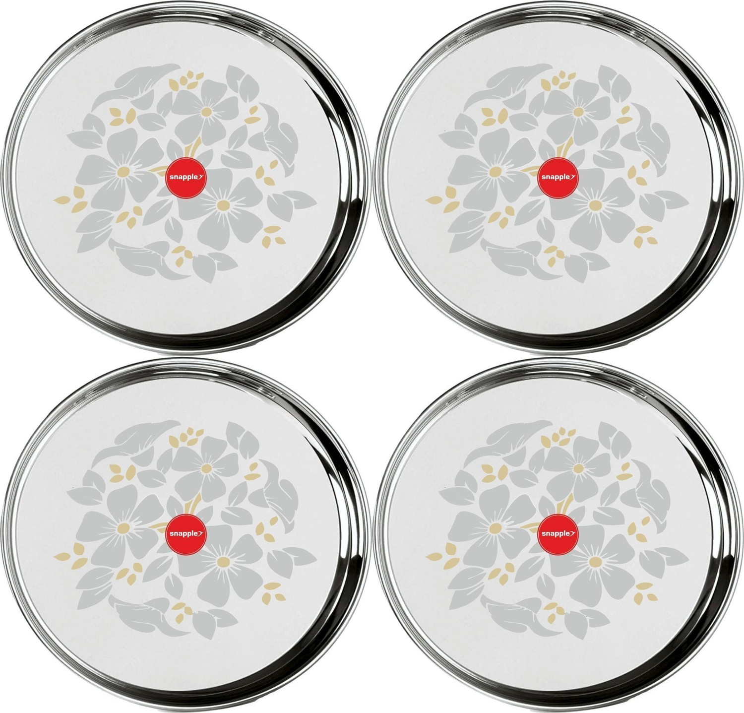 Image of Designbuy India Stainless Steel Serving Plate with Floral Etching Square | Set of 6 Pcs Dinner Plate (Pack of 6, Microwave Safe)