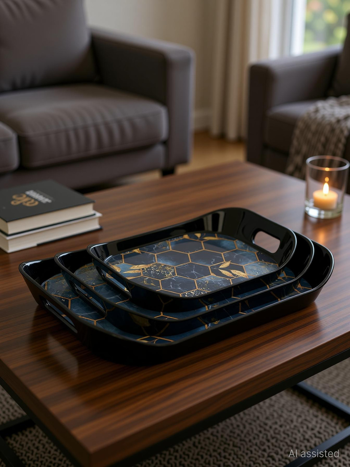 Finner Era Serving Tray Set of 3 Honeycomb Design Pack of 3 - Image 5