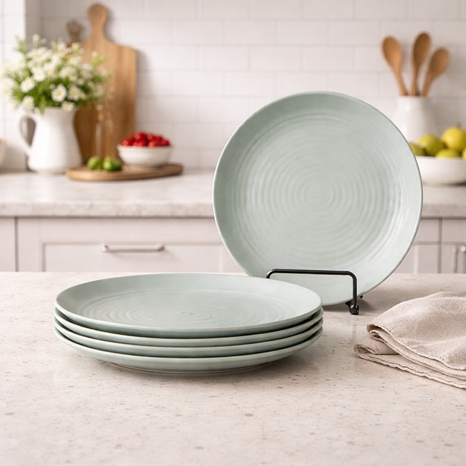 Image of BFAAST Mint Green Spiral Melamine Dinner Plates Set of 6, 11 Inch BPA Free Dinner Plate (Pack of 6, Microwave Safe)