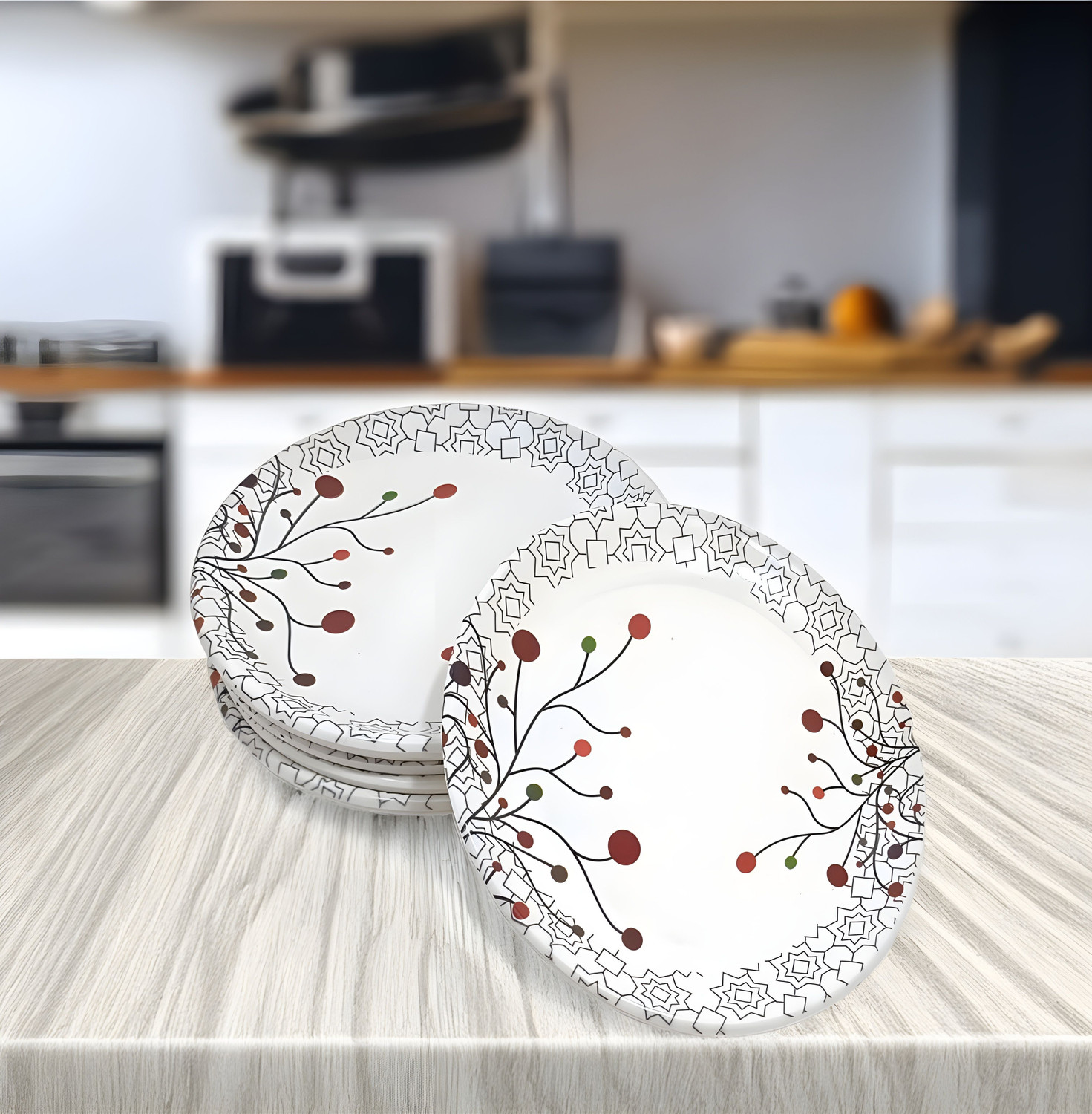 Image of Designbuy India Stainless Steel Serving Plate with Floral Etching Square | Set of 6 Pcs Dinner Plate (Pack of 6, Microwave Safe)