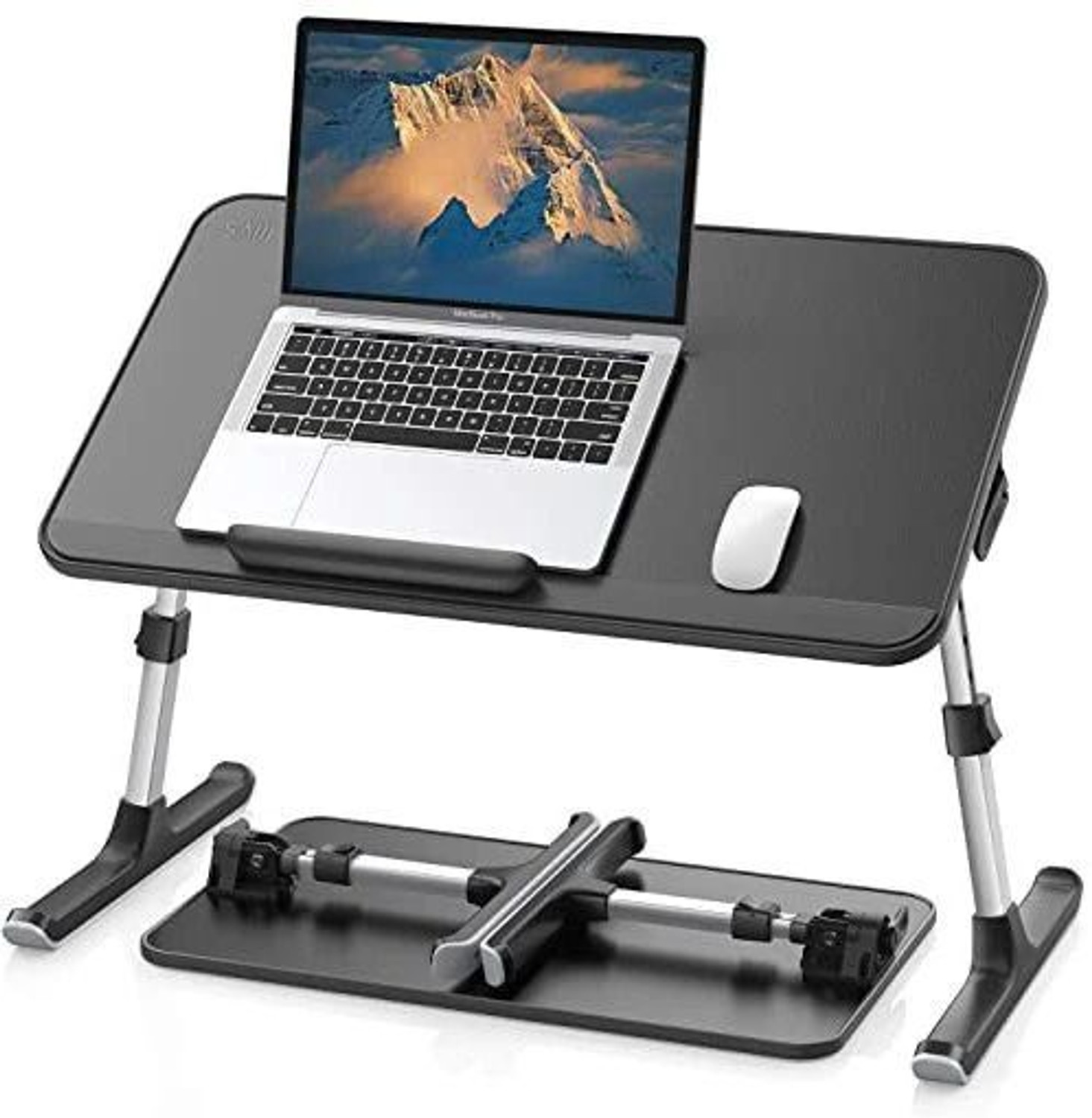 Image of SAIJI Adjustable & Foldable Laptop Table for Bed - 52x30cm Portable Desk Wood Portable Laptop Table (Finish Color - Black, Pre Assembled)