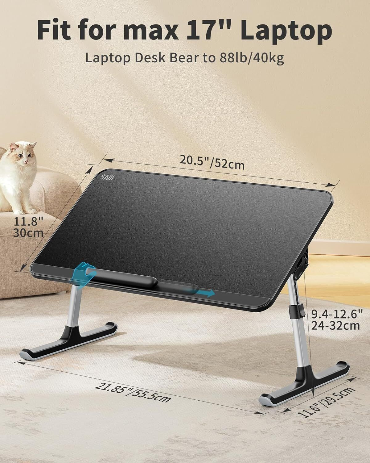 Image of SAIJI Adjustable & Foldable Laptop Table for Bed - 52x30cm Portable Desk Wood Portable Laptop Table (Finish Color - Black, Pre Assembled)