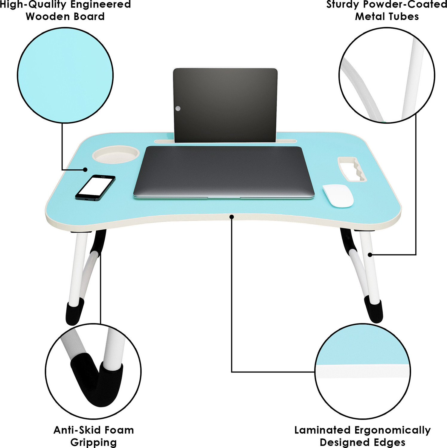 Image of Story@home LT4003 Wood Portable Laptop Table (Finish Color - Blue, Pre Assembled)