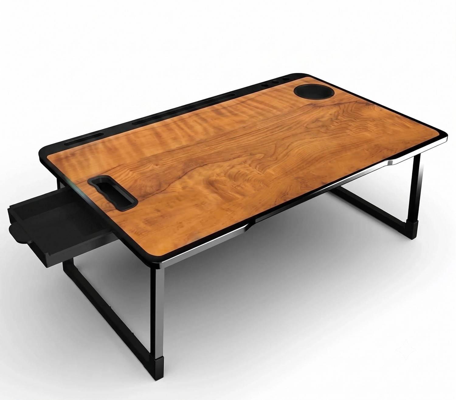 Image of VRTREND Foldable Study Table for Laptop with Cup Holder and Mobile Stand Wood Portable Laptop Table (Finish Color - BLACK, Pre Assembled)