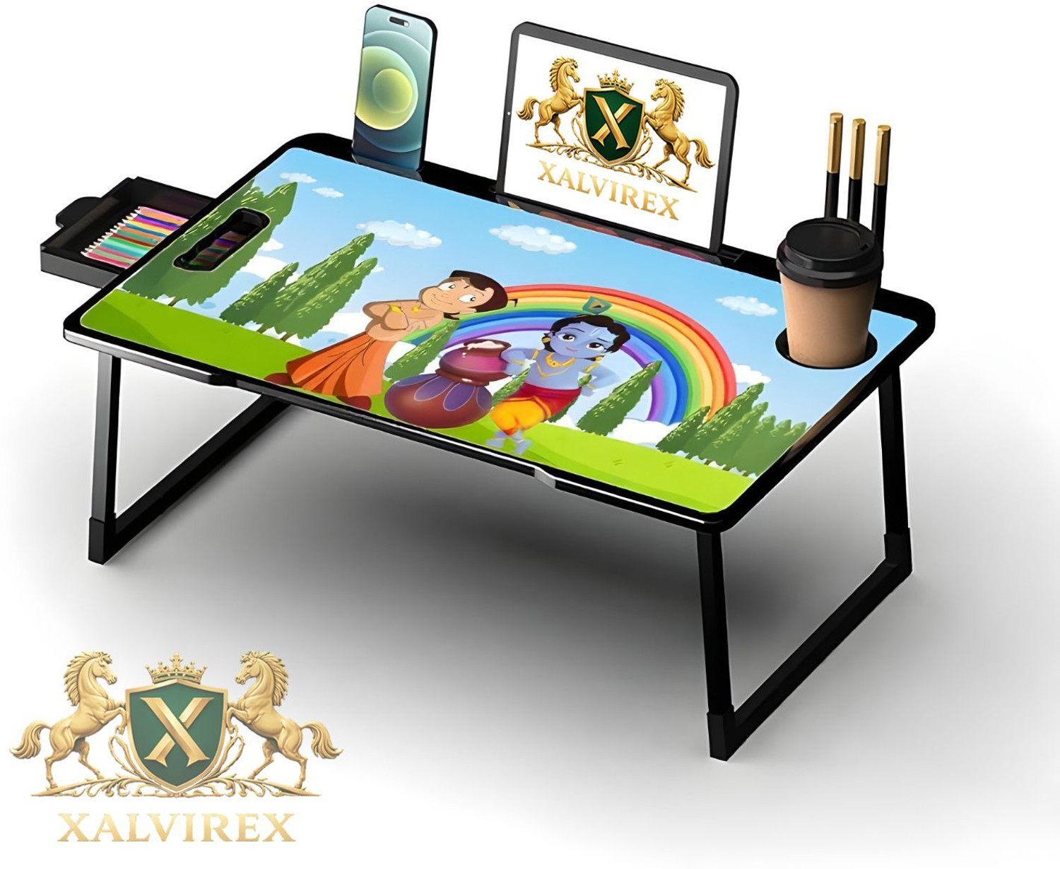 Image of SAIJI Adjustable & Foldable Laptop Table for Bed - 52x30cm Portable Desk Wood Portable Laptop Table (Finish Color - Black, Pre Assembled)