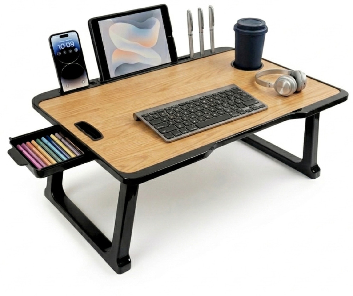 Image of Dwhandicrafts monitor stand for desk wooden monitor riser computer screen stand wood monitor stand computer monitor riser desktop shelf organizer Wooden Desk Stand Laptop Stand Compatible with 40 - 44cm Laptops (Black)