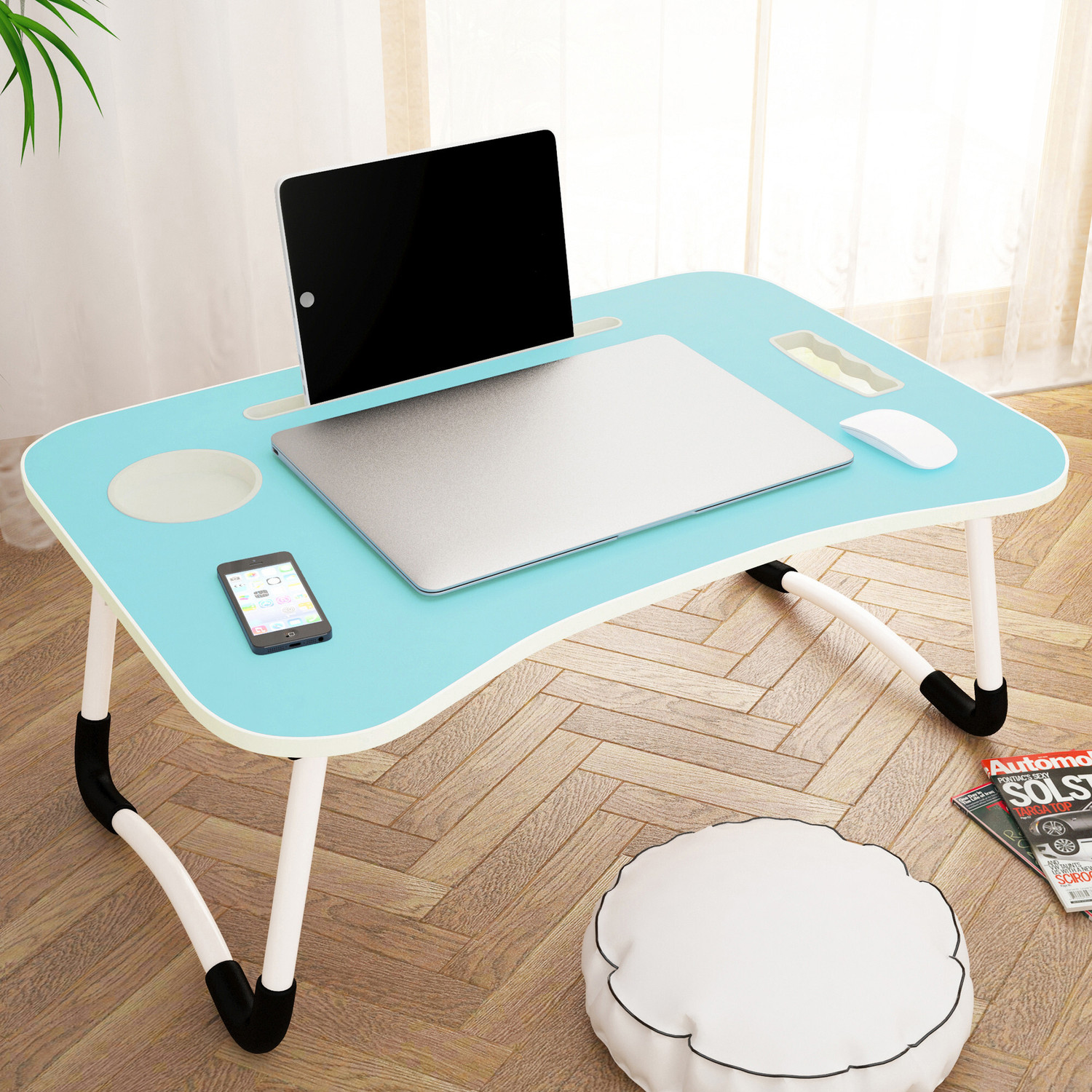 Image of Story@home LT4003 Wood Portable Laptop Table (Finish Color - Blue, Pre Assembled)