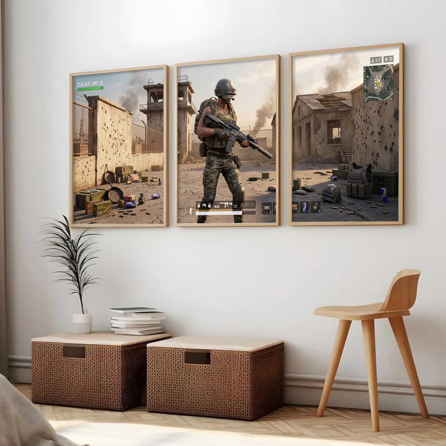 Image of Moderngallerymart Yanveer Big Aesthetic BGMI Gaming Wall Art Canvas with Natural Wood Frame | Preparation, Combat & Winner Winner Chicken Dinner 3 Panel Poster for Bedroom, Living Room, Office, Gaming Room & Gamer Setup Decor Fine Art Print (13 inch X 10 inch)
