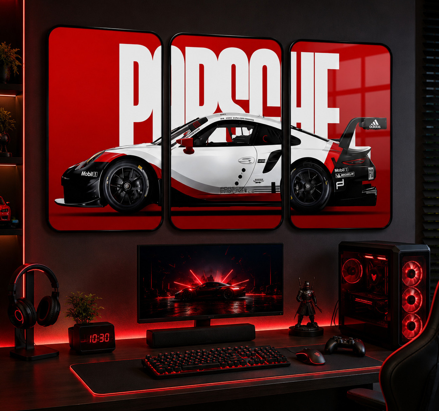 printzee Red Porsche Sports Car Wall Art 12x18 Inch - Image 1