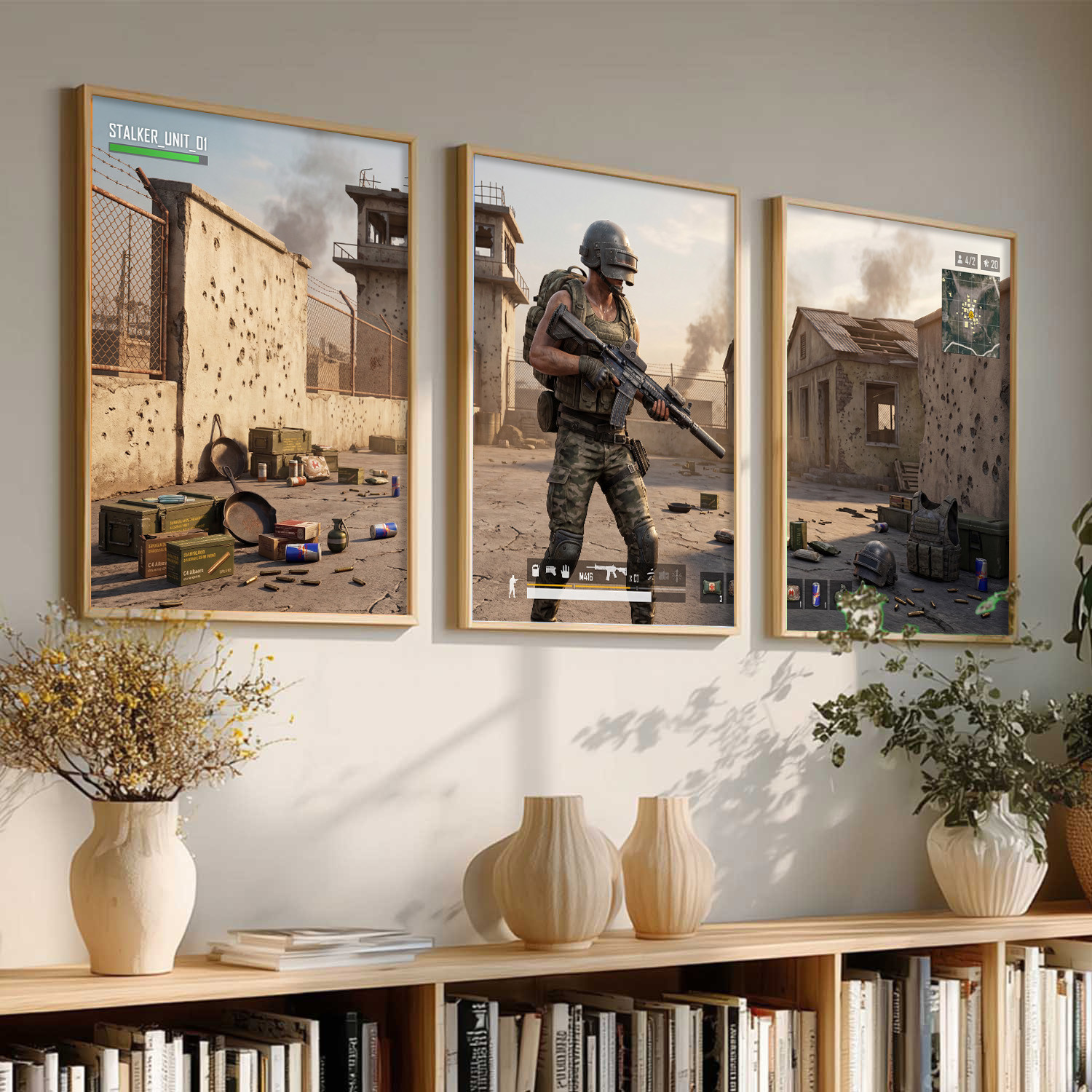 Image of Moderngallerymart Yanveer Big Aesthetic BGMI Gaming Wall Art Canvas with Natural Wood Frame | Preparation, Combat & Winner Winner Chicken Dinner 3 Panel Poster for Bedroom, Living Room, Office, Gaming Room & Gamer Setup Decor Fine Art Print (13 inch X 10 inch)