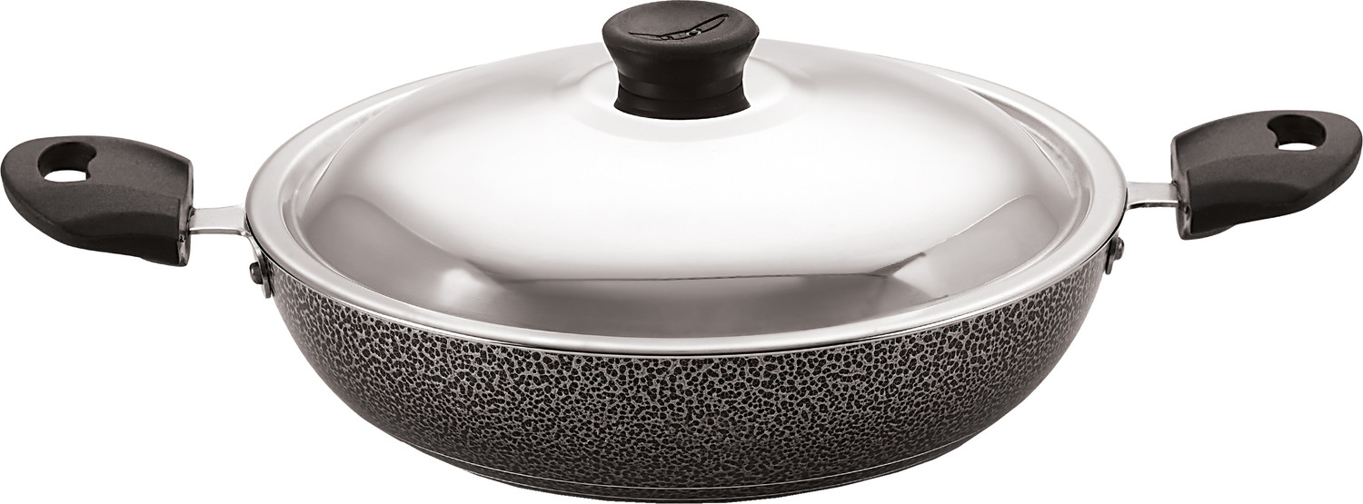 Image of ANJALI DAL12 Appa Patra Diamond Series, Black Tawa 25 cm diameter with Lid (Hard Anodised, Non-stick, Induction Bottom)