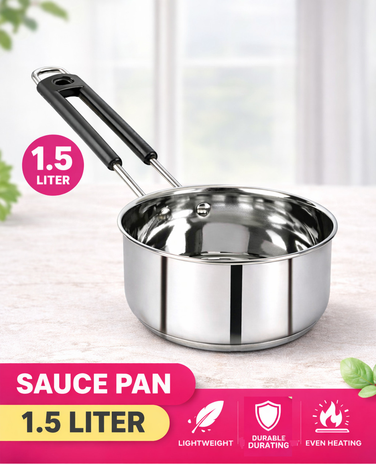 Image of BERTOL KITCHENWARE Stainless Steel Flat Base Belly Saucepan With Steel Lid Sauce Pan 18 cm diameter with Lid 1.5 L capacity (Stainless Steel)
