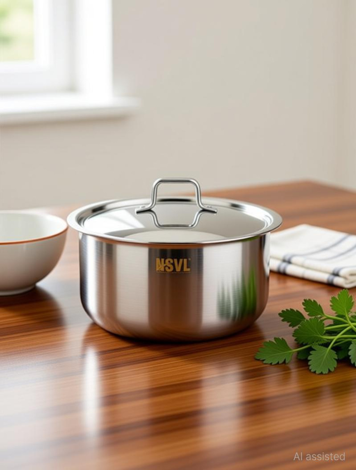 Image of NSVL Triply Stainless Steel Tope with Lid Tope /Bhagona /Patila with Lid 4.2 L capacity 22 cm diameter (Triply, Induction Bottom)