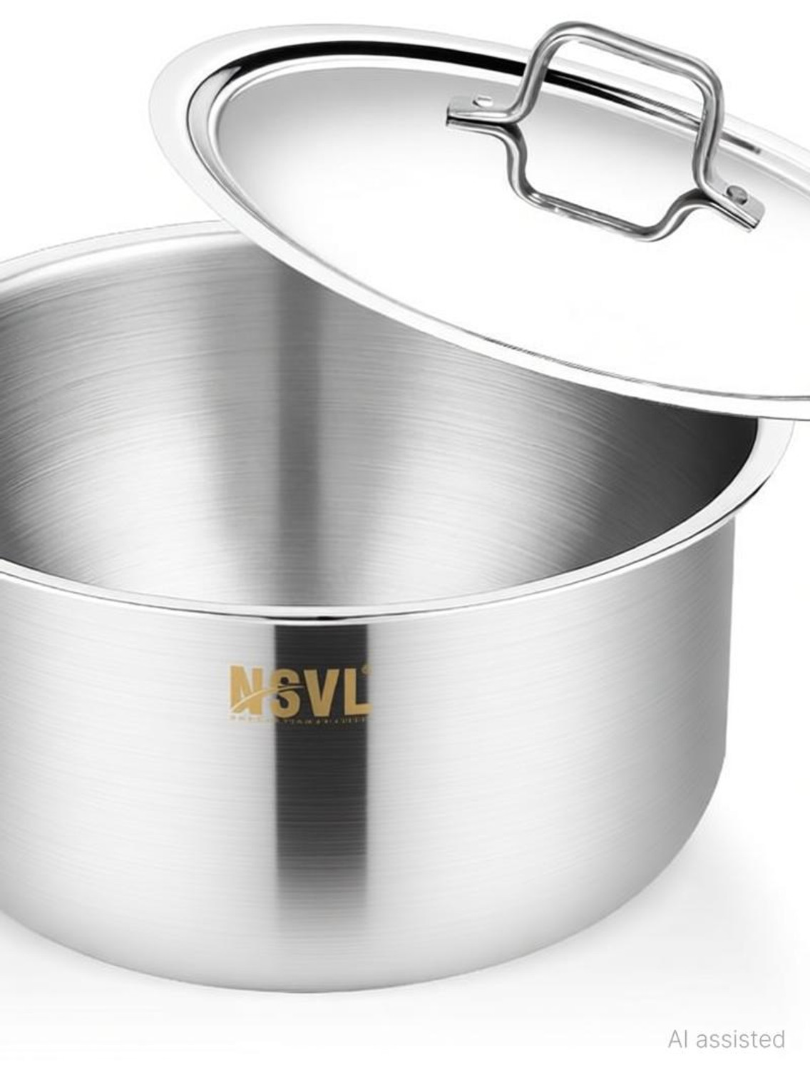 Image of NSVL Triply Stainless Steel Tope with Lid Tope /Bhagona /Patila with Lid 4.2 L capacity 22 cm diameter (Triply, Induction Bottom)