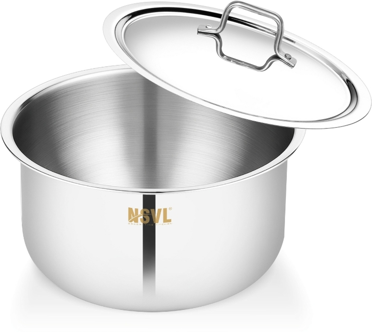 Image of NSVL Triply Stainless Steel Tope with Lid Tope /Bhagona /Patila with Lid 4.2 L capacity 22 cm diameter (Triply, Induction Bottom)