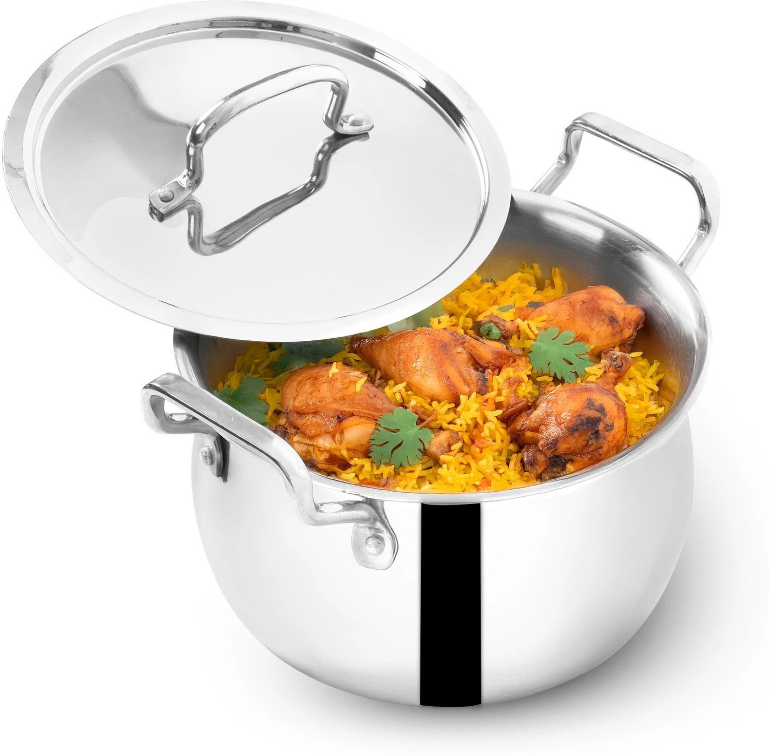 Image of NIRLON Triply Stainless Steel Cookware Tope /Patila 20cm Tope /Bhagona /Patila 3.1 L capacity 20 cm diameter (Triply, Non-stick, Induction Bottom)