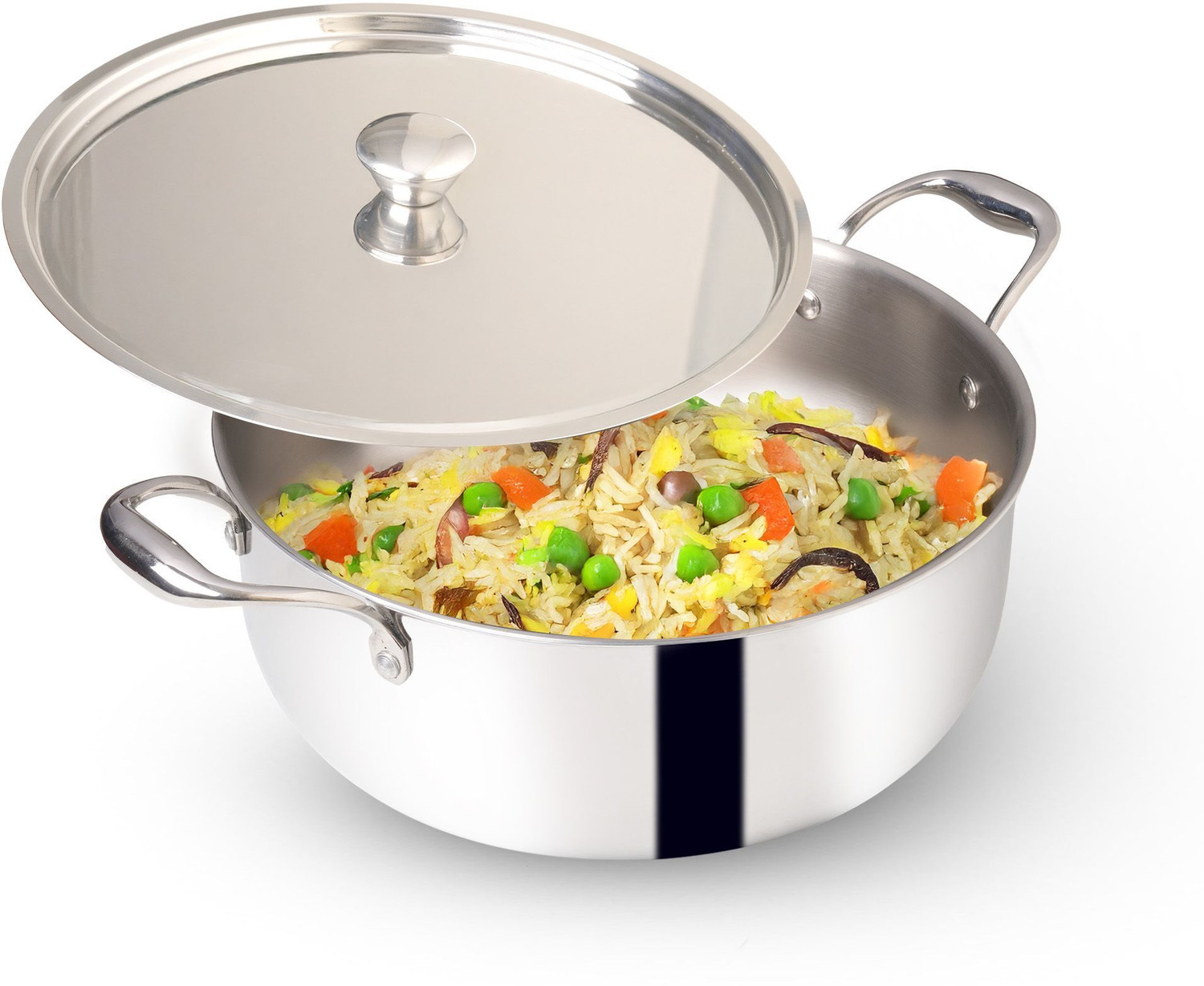 Image of NIRLON Triply Stainless Steel Cookware Tope /Patila 20cm Tope /Bhagona /Patila 3.1 L capacity 20 cm diameter (Triply, Non-stick, Induction Bottom)