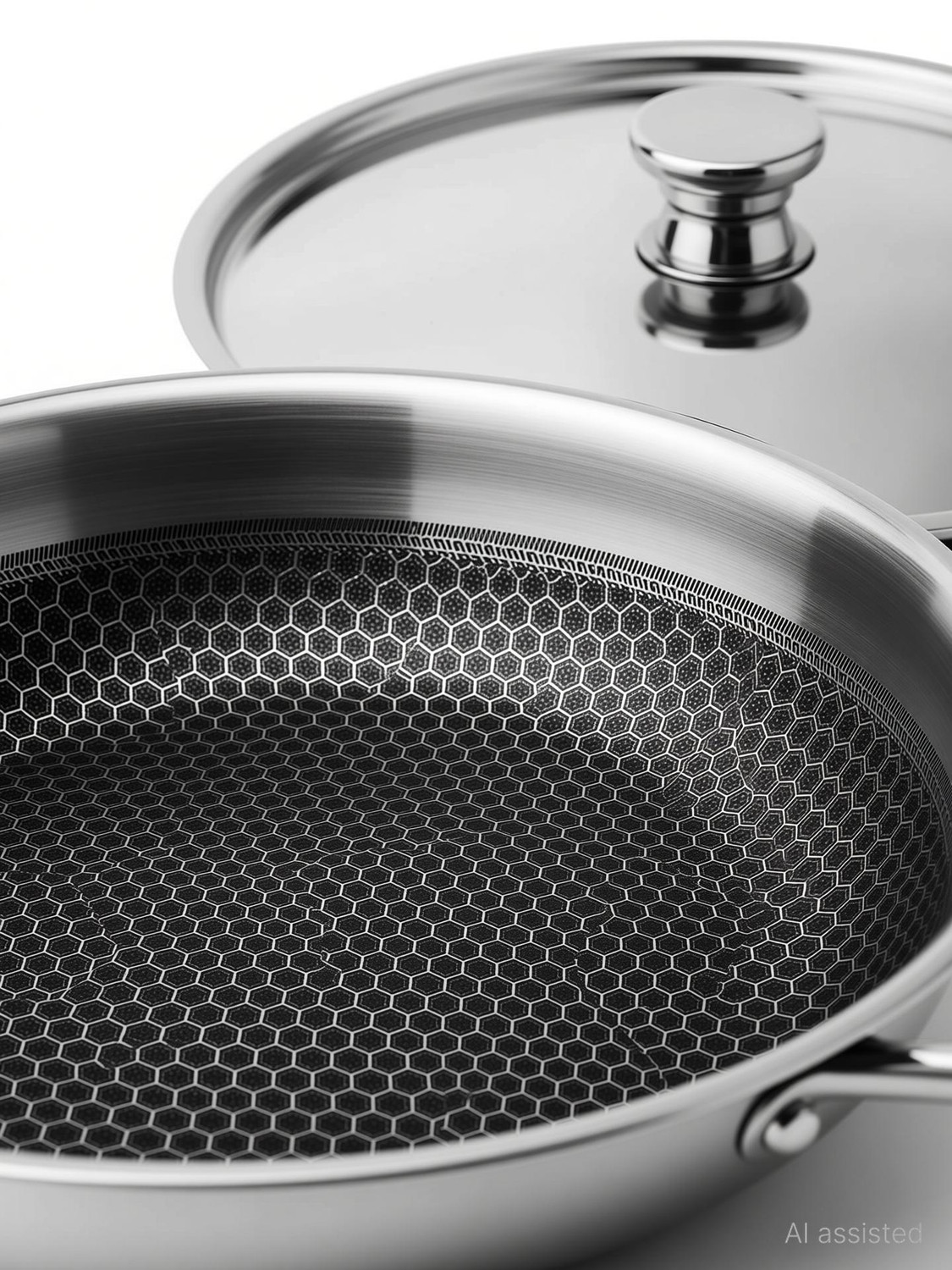 Image of Aramex Non-Stick Honeycomb Triply Stainless Fry Pan 26 cm diameter with Lid 2.3 L capacity (Triply, Non-stick, Induction Bottom)