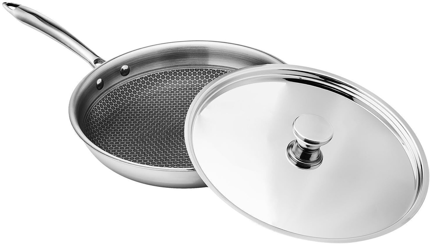 Image of Aramex Non-Stick Honeycomb Triply Stainless Fry Pan 26 cm diameter with Lid 2.3 L capacity (Triply, Non-stick, Induction Bottom)