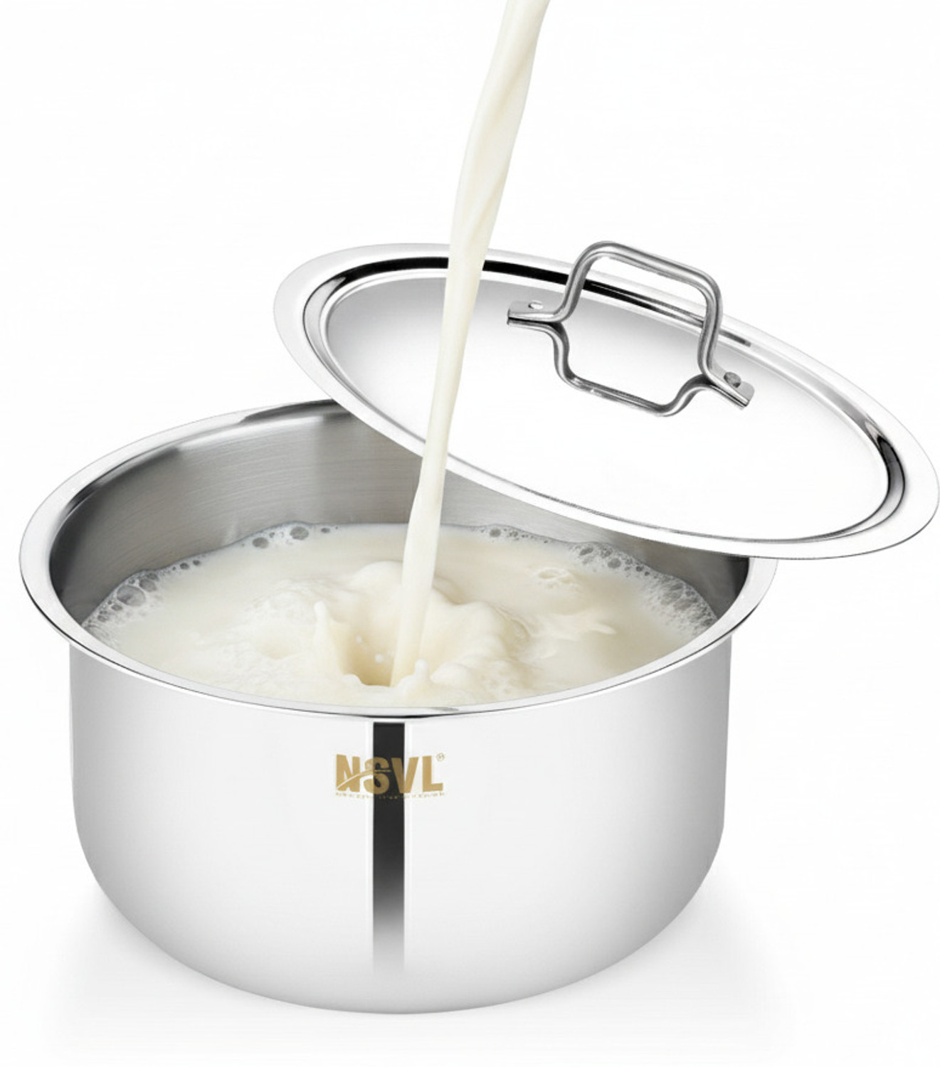 Image of NSVL Triply Stainless Steel Tope with Lid Tope /Bhagona /Patila with Lid 4.2 L capacity 22 cm diameter (Triply, Induction Bottom)
