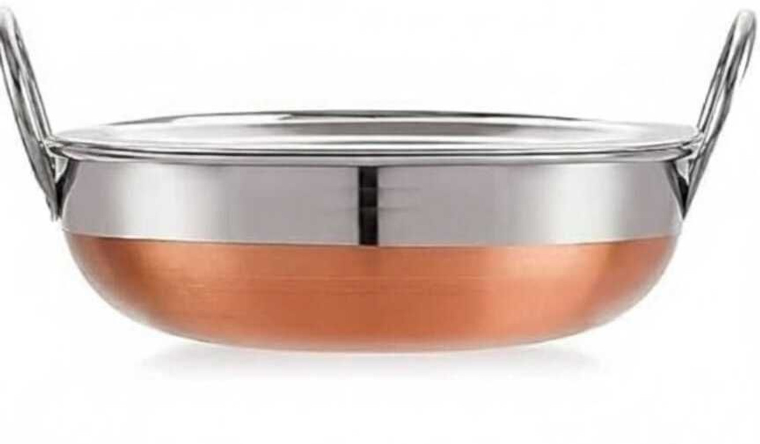Image of BLkitchenmart Copper Bottom kadai Cooking Stainless Steel Bottom Pot Pans for Frying Kadhai 26 cm diameter 3 L capacity (Stainless Steel, Induction Bottom)