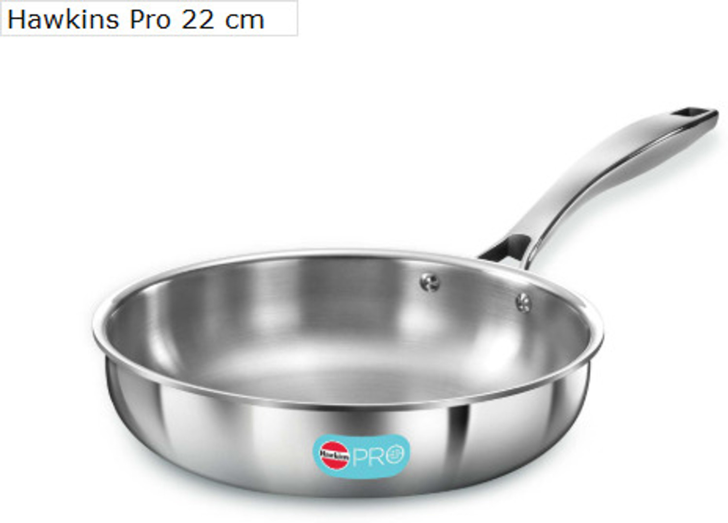 Image of Hawkins 22 cm Frying Pan, Triply Stainless Steel Fry Pan with Stainless Steel Handle Fry Pan 22 cm diameter with Lid 0.6 L capacity (Triply, Induction Bottom)