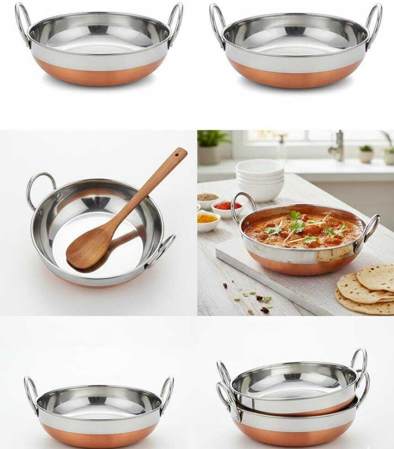 Image of BLkitchenmart Copper Bottom kadai Cooking Stainless Steel Bottom Pot Pans for Frying Kadhai 26 cm diameter 3 L capacity (Stainless Steel, Induction Bottom)