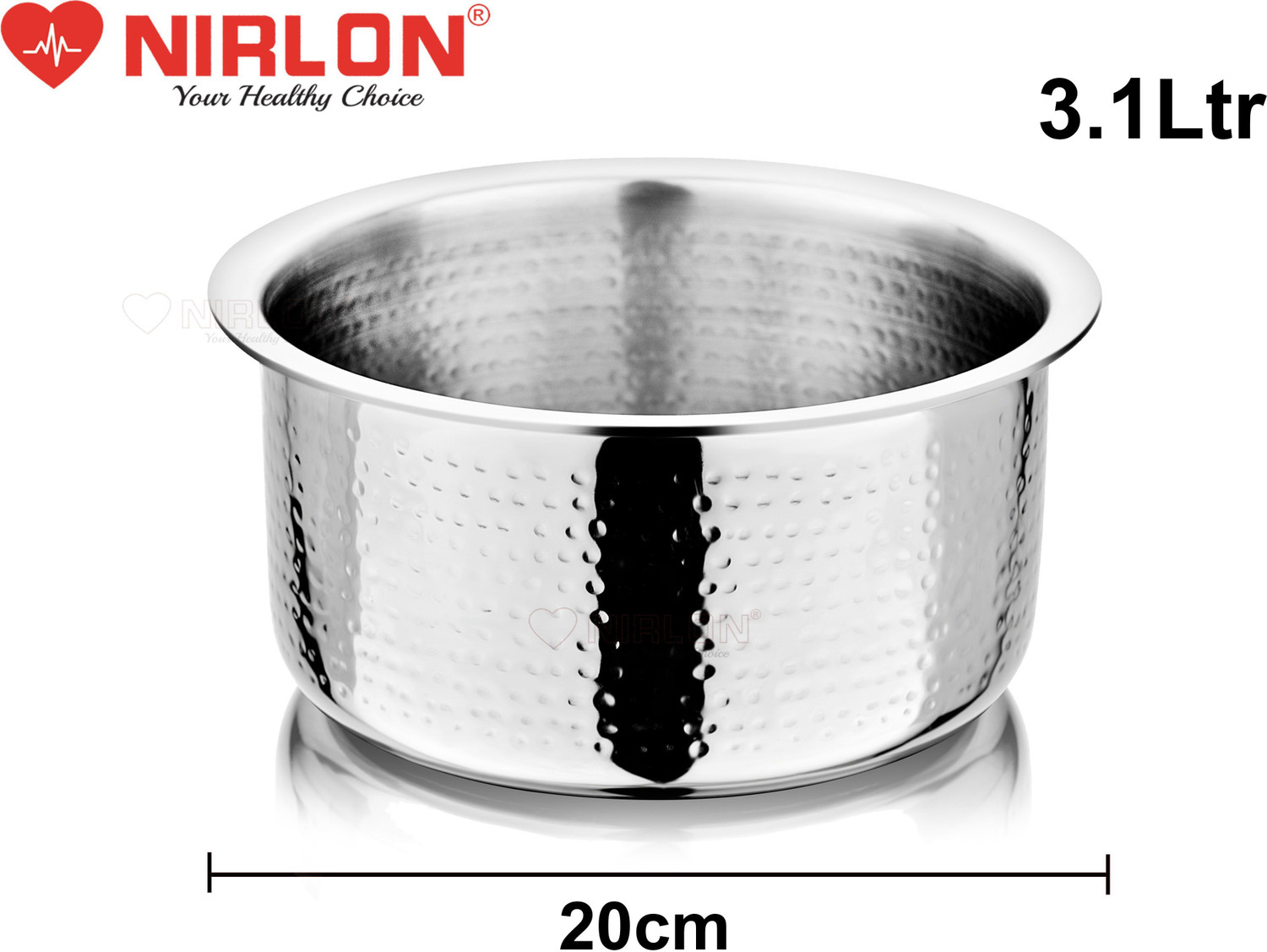 Image of NIRLON Triply Stainless Steel Cookware Tope /Patila 20cm Tope /Bhagona /Patila 3.1 L capacity 20 cm diameter (Triply, Non-stick, Induction Bottom)