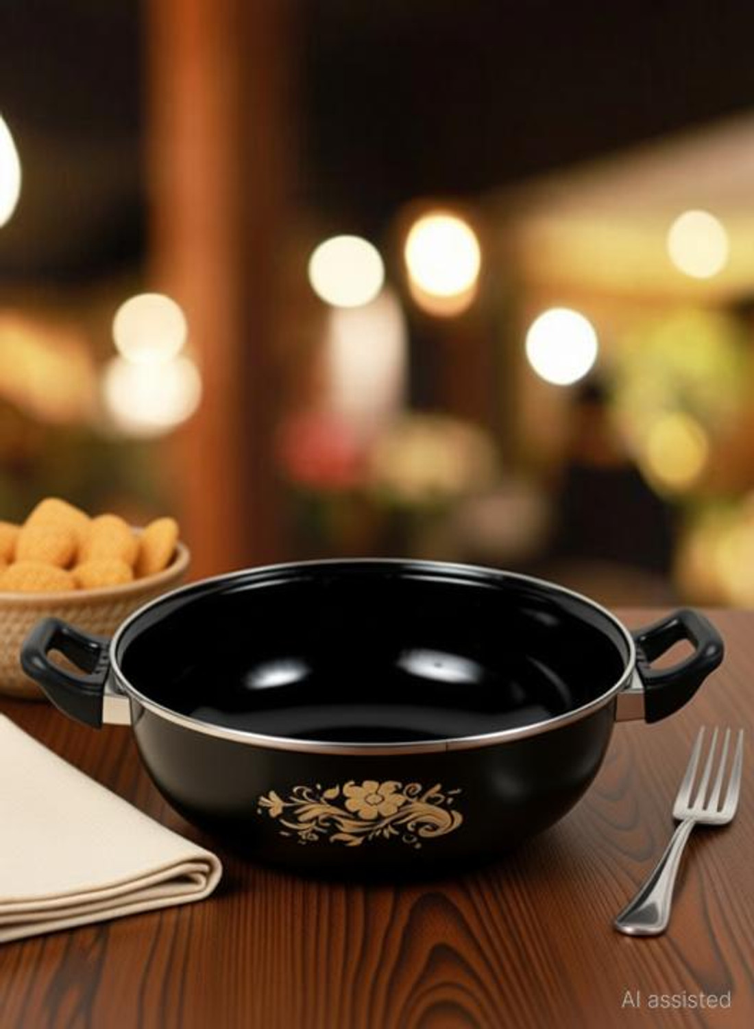 Image of SIWAAN Stylist 4L Deep Kadhai Kadhai 28 cm diameter 4 L capacity (Cast Iron, Non-stick, Induction Bottom)