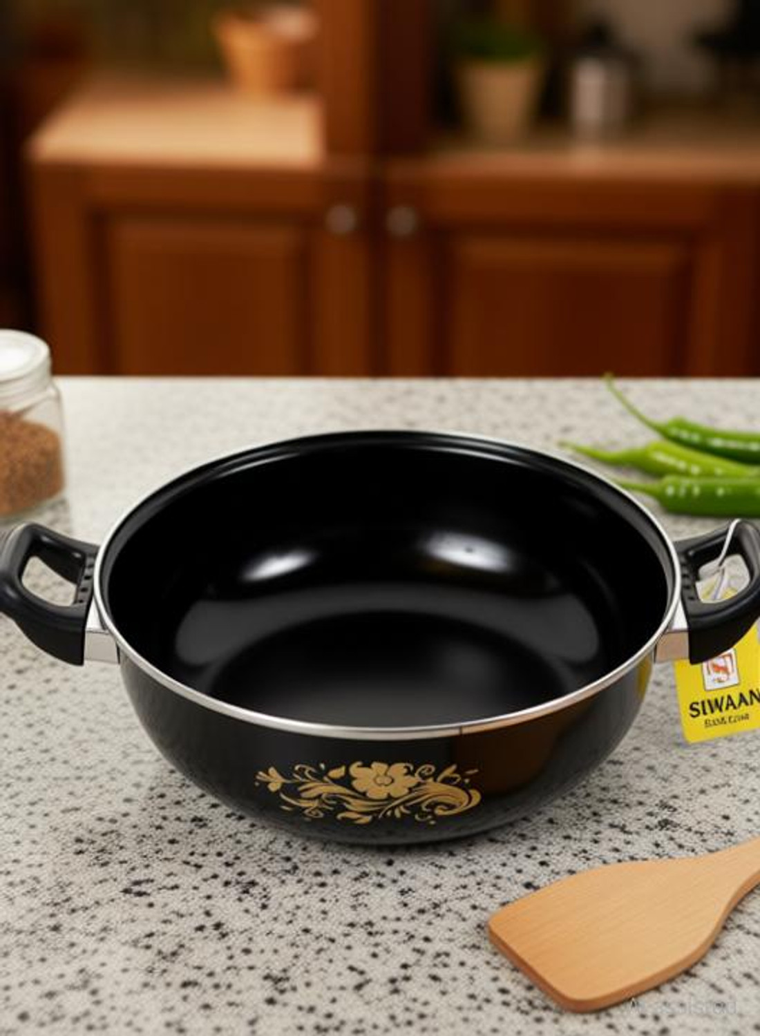 Image of SIWAAN Stylist 4L Deep Kadhai Kadhai 28 cm diameter 4 L capacity (Cast Iron, Non-stick, Induction Bottom)