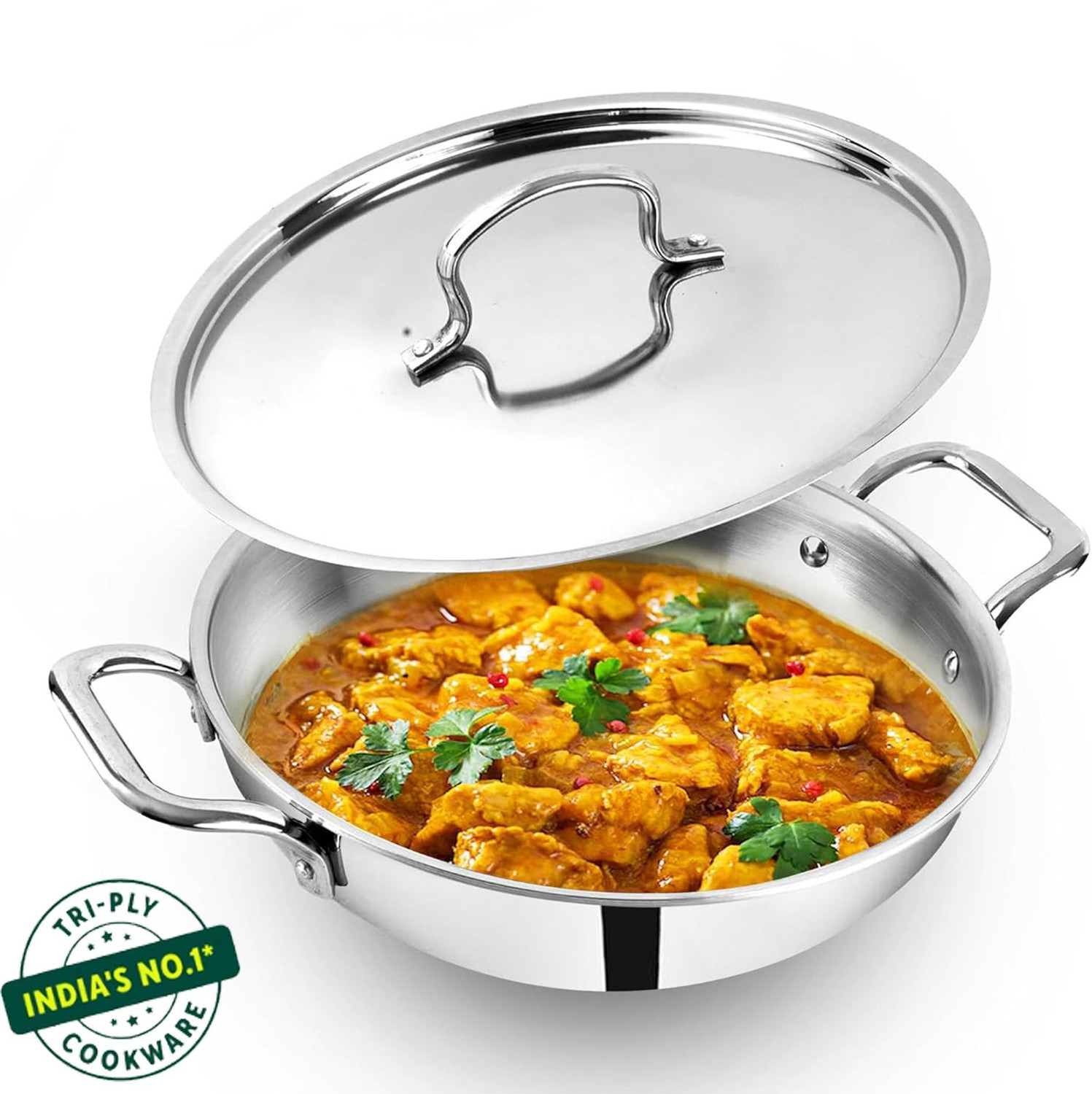 Image of DesiMaa Triply Stainless Steel kadhai 26 cm Kadhai 26 cm diameter 3 L capacity (Triply, Induction Bottom)