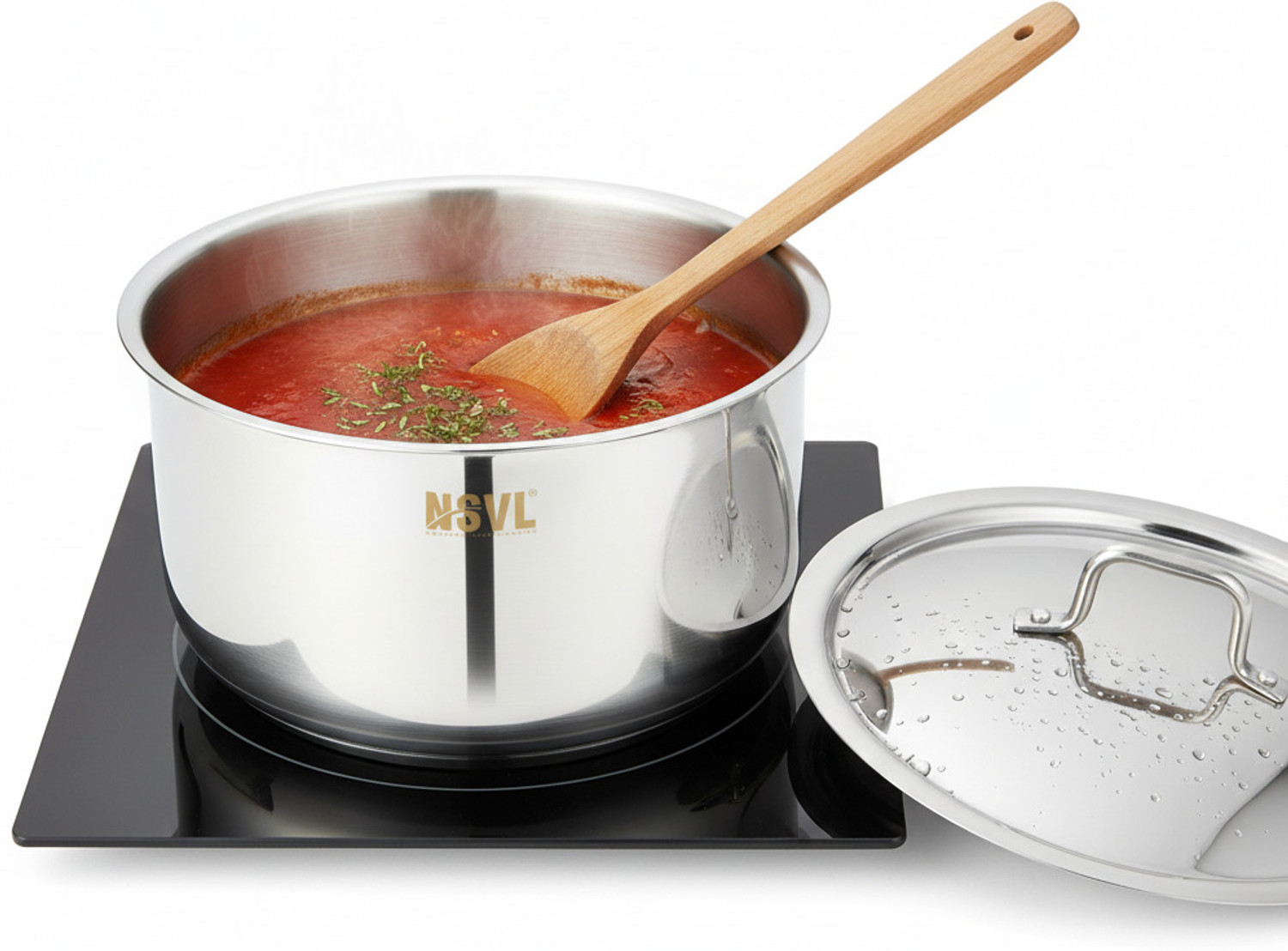 Image of NSVL Triply Stainless Steel Tope with Lid Tope /Bhagona /Patila with Lid 1 L capacity 14 cm diameter (Triply, Induction Bottom)