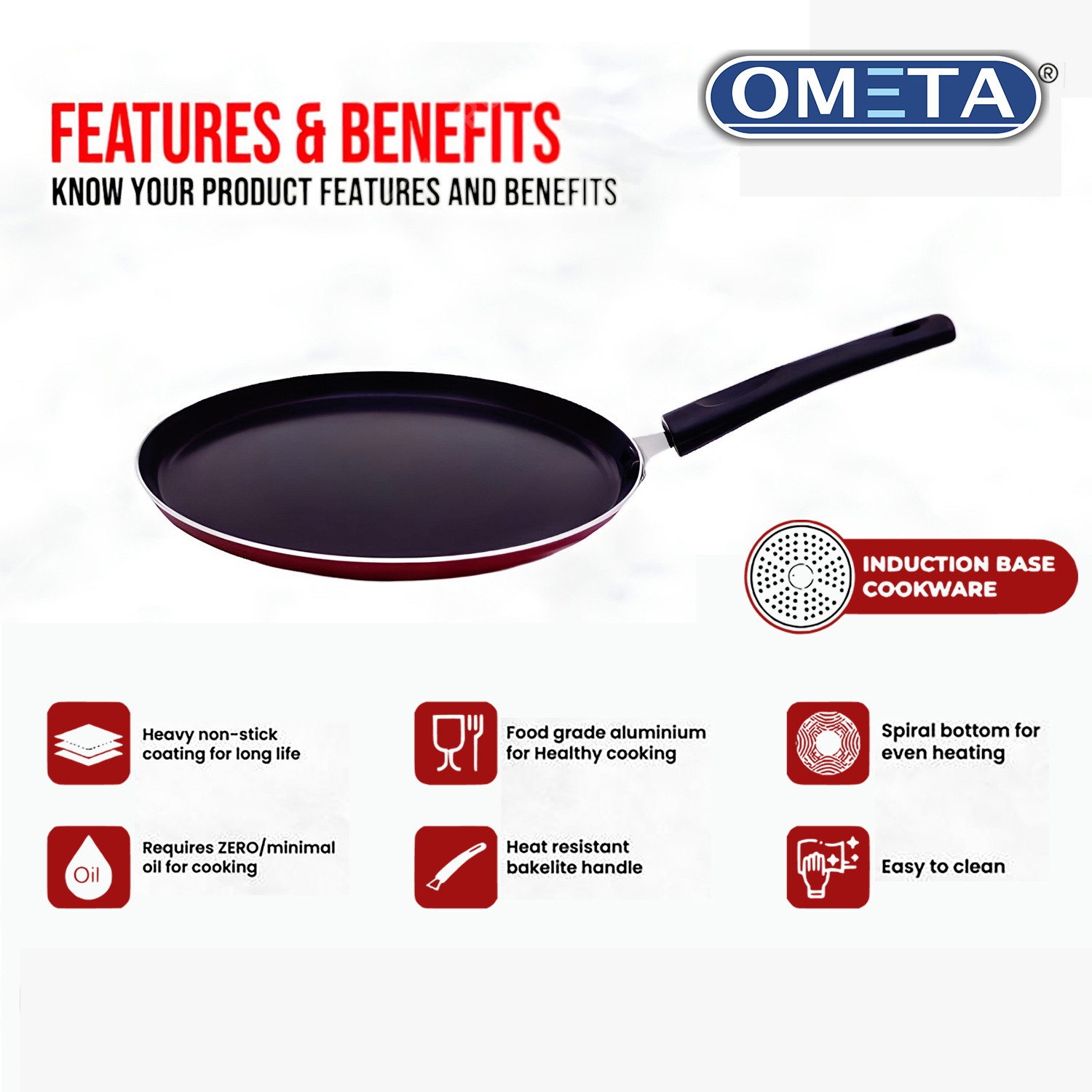 Image of OMETA Dosa (Non- Induction Base) Tawa Tawa 25.9 cm diameter (Aluminium, Non-stick)