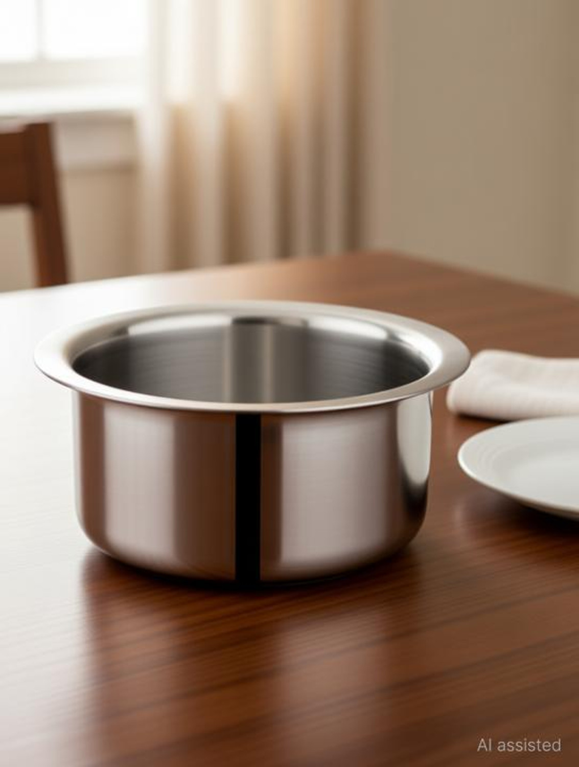 Image of NSVL Triply Stainless Steel Tope with Lid Tope /Bhagona /Patila with Lid 1 L capacity 14 cm diameter (Triply, Induction Bottom)